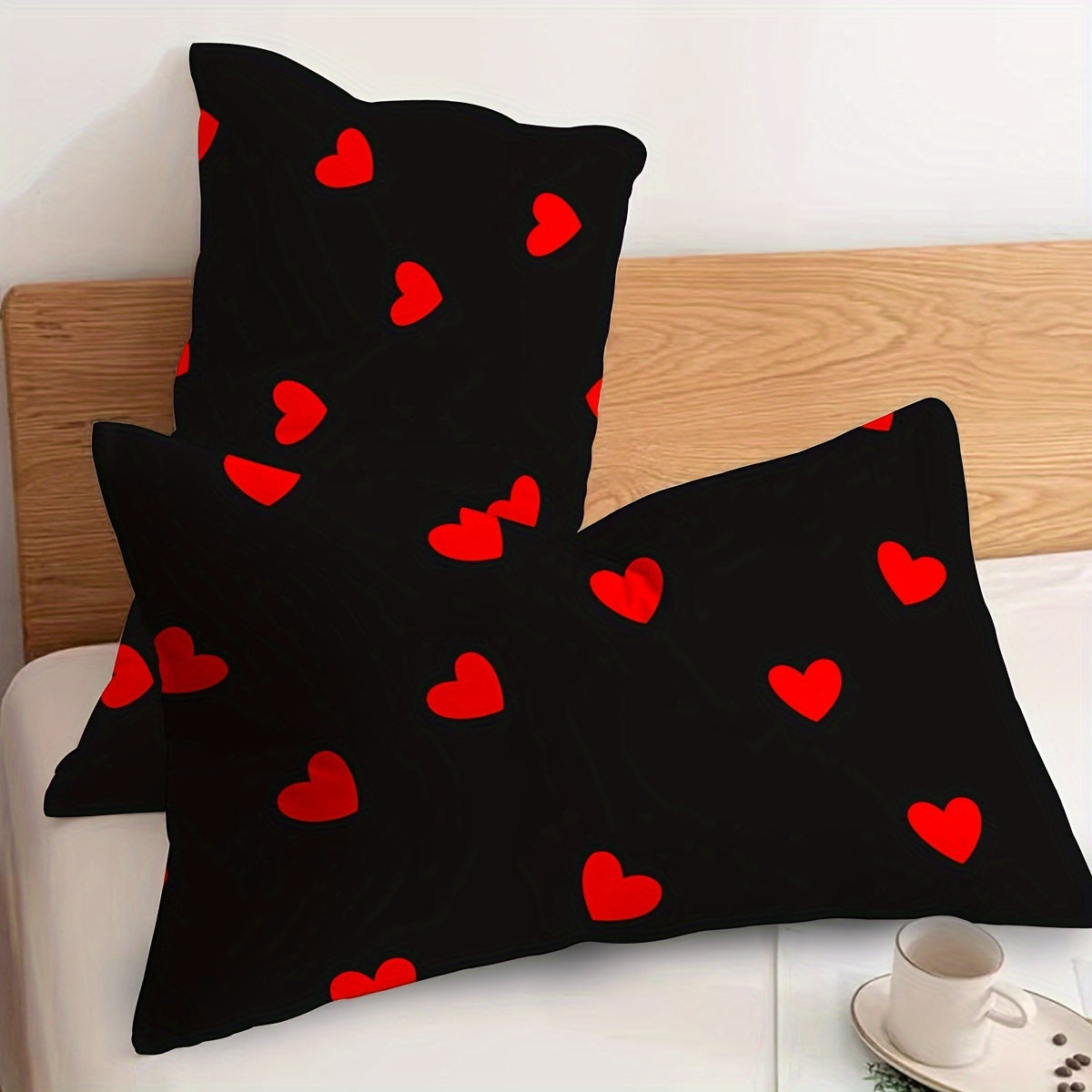 Set of 2 Love Pattern Brushed Pillowcases Soft Breathable Skin-Friendly Decorative Covers