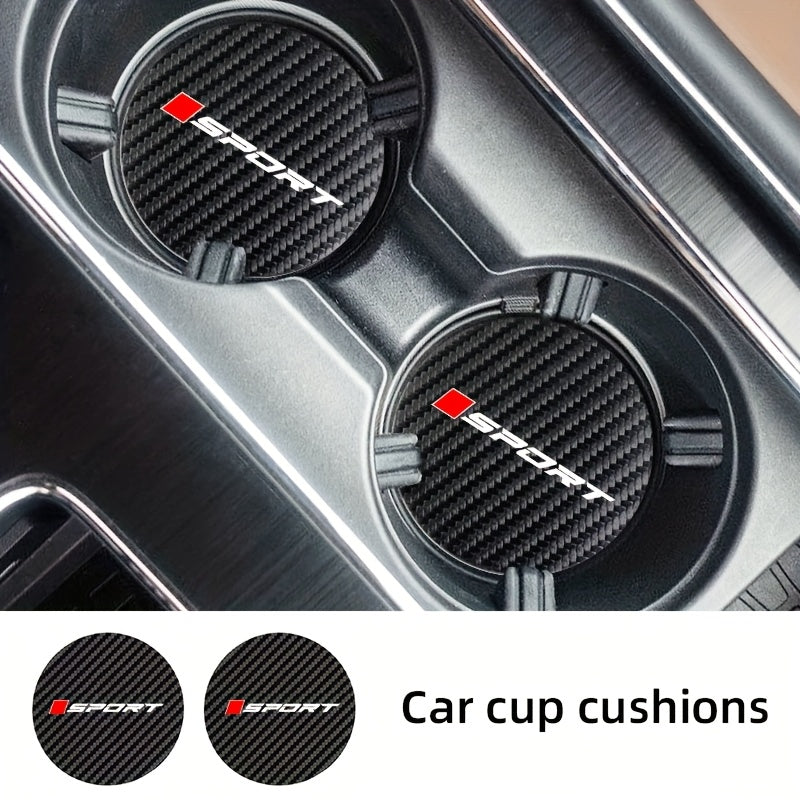 2pcs Non-Slip Carbon Fiber Car Cup Holder Coasters Round Interior Accessories