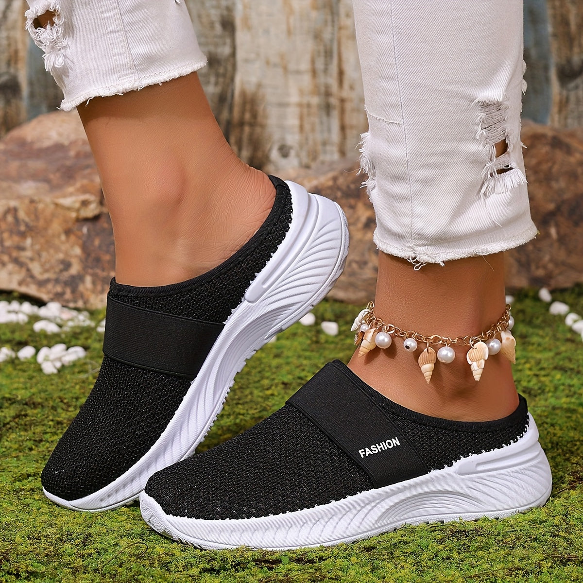 Women's White Large Mesh Slip-On Casual Sports Shoes for Summer and Beach