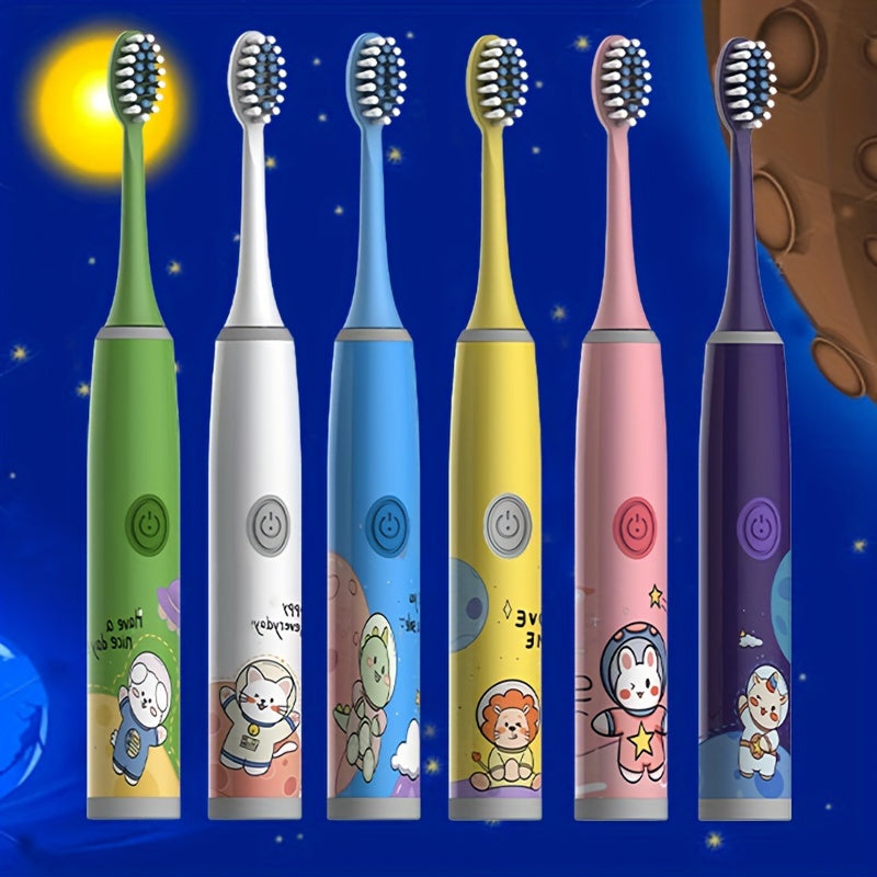 Electric Toothbrushes for Kids 3-13 with 12 Brush Heads Cartoon Space Series Battery Powered Gentle Bristles 2-Minute Timer
