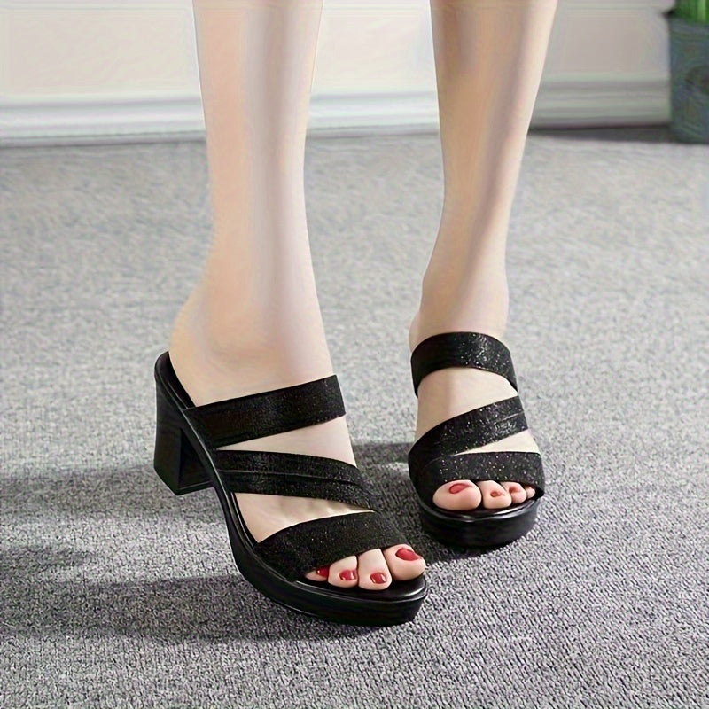 Women High Heel Shoes Thick Sole Chunky Heel Peep Toe Fish Style