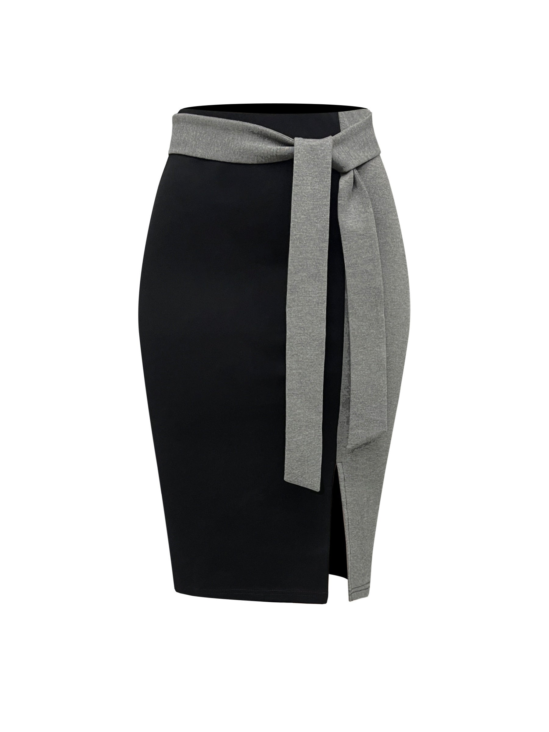Women's Midi Skirt with Color Block Tie-Waist Rayon Blend for Office or Casual Spring Summer