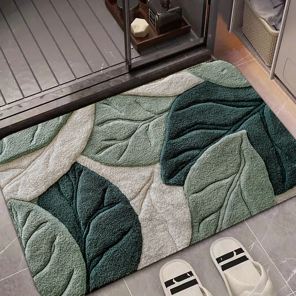 Leaf Pattern Door Mat Non-Slip Quick-Dry Machine Washable for Home Decor