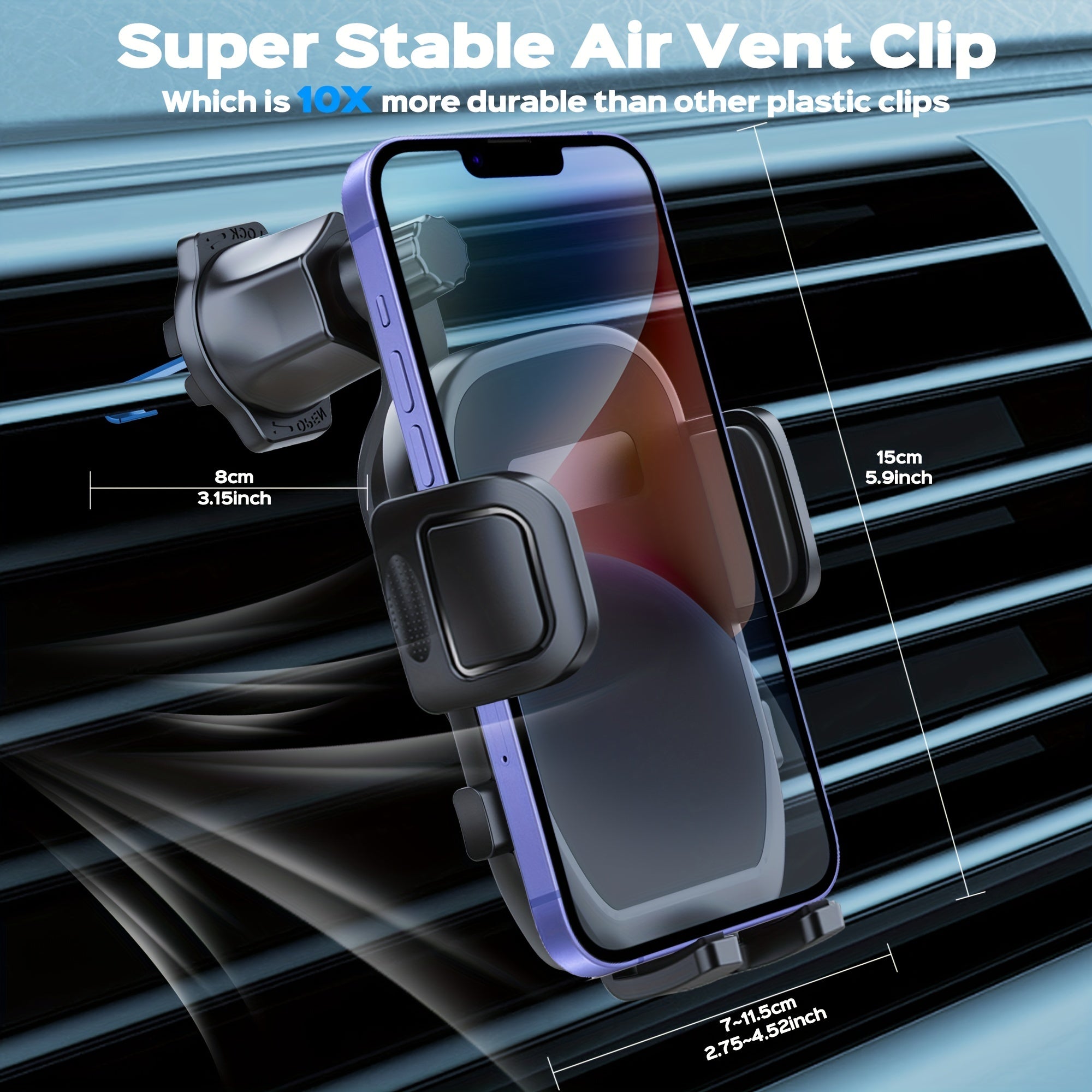 Soporte universal para teléfono de coche con brazo oscilante para compatibilidad con rejillas de ventilación
