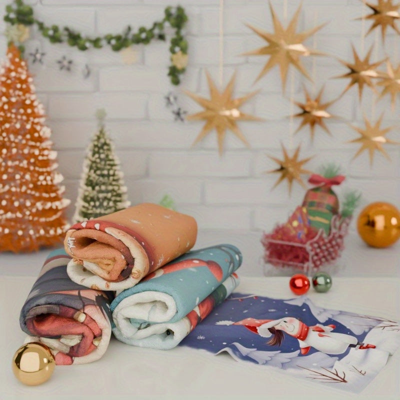 Juego de 4 toallas de cocina de Navidad con muñeco de nieve y copo de nieve 45x66cm