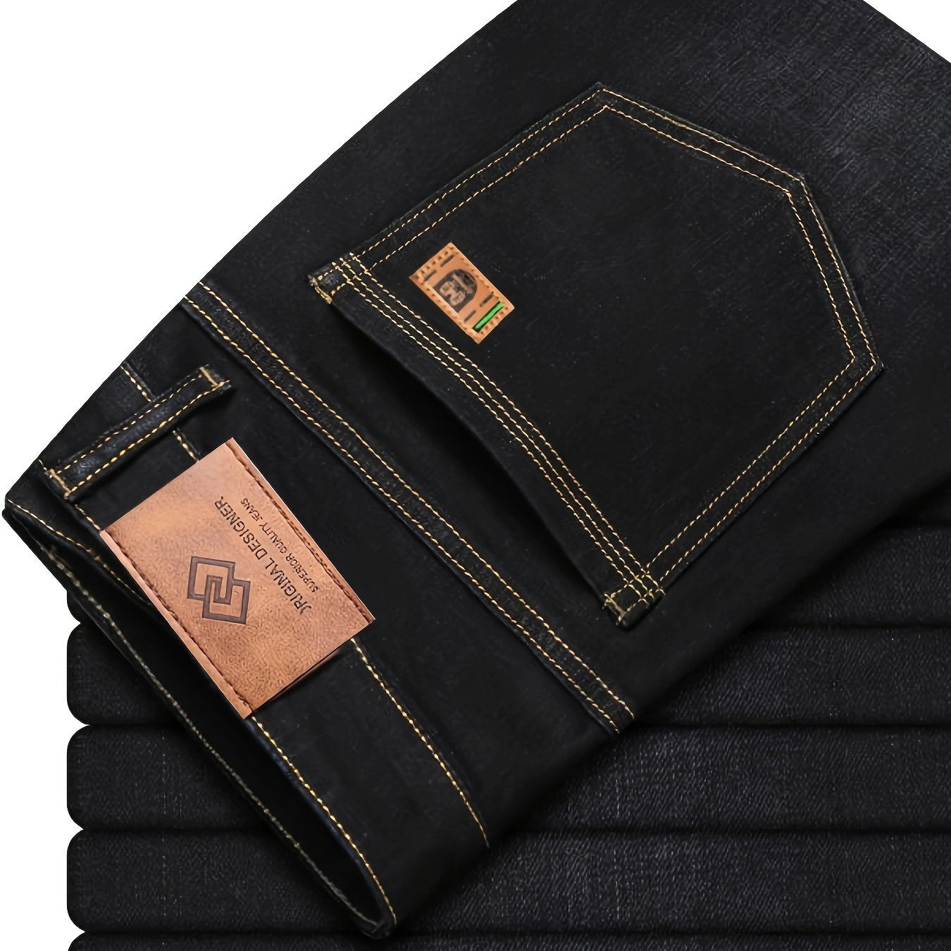 Men's Solid Denim Jeans with Light Business Style Straight Leg Slightly Stretchy Casual Pants