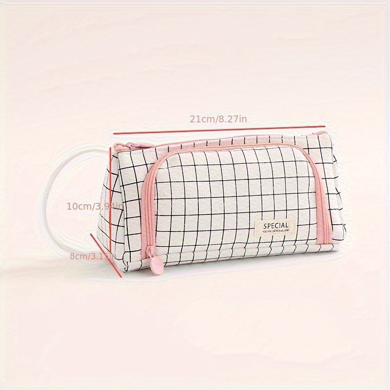 Canvas Triangle Pen Bag with Large Capacity Portable Office Stationery Storage Pencil Case