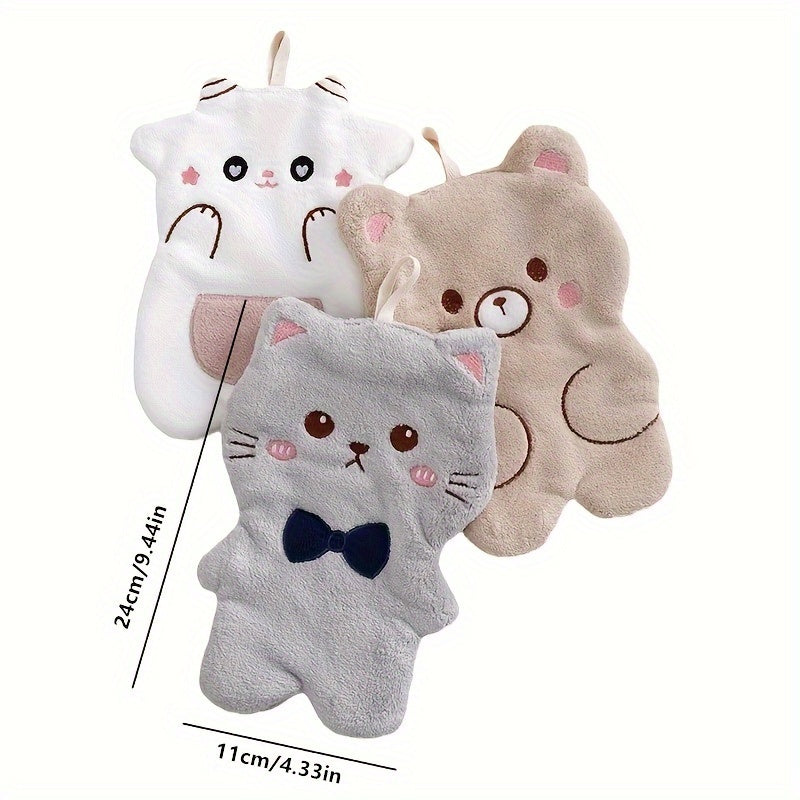 1 шт. Микрофибровое полотенце для пальцев с мультяшным животным, легкое висячее кухонное полотенце, вышитый носовой платок из кораллового флиса, современный стиль, 30 г/м², только ручная стирка