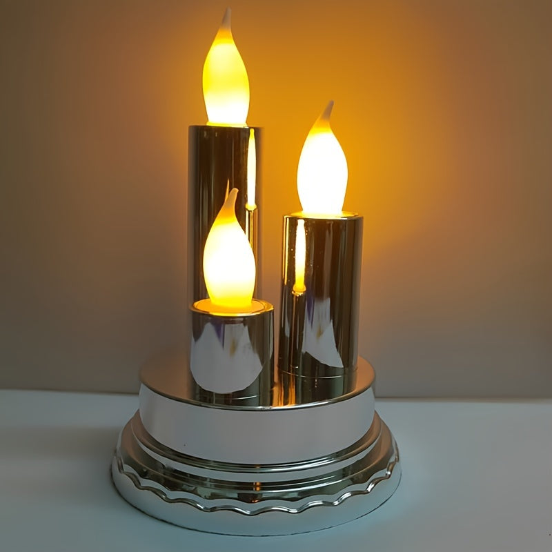 Juego de 3 velas electrónicas sin llama de color dorado para Halloween, fiestas de Navidad, bodas y decoración del hogar