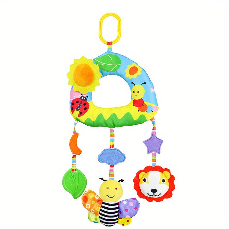 Baby Rainbow Hanging Toy for Infants Soft Rattle and Animal Charm for Strollers Car Seats Cribs