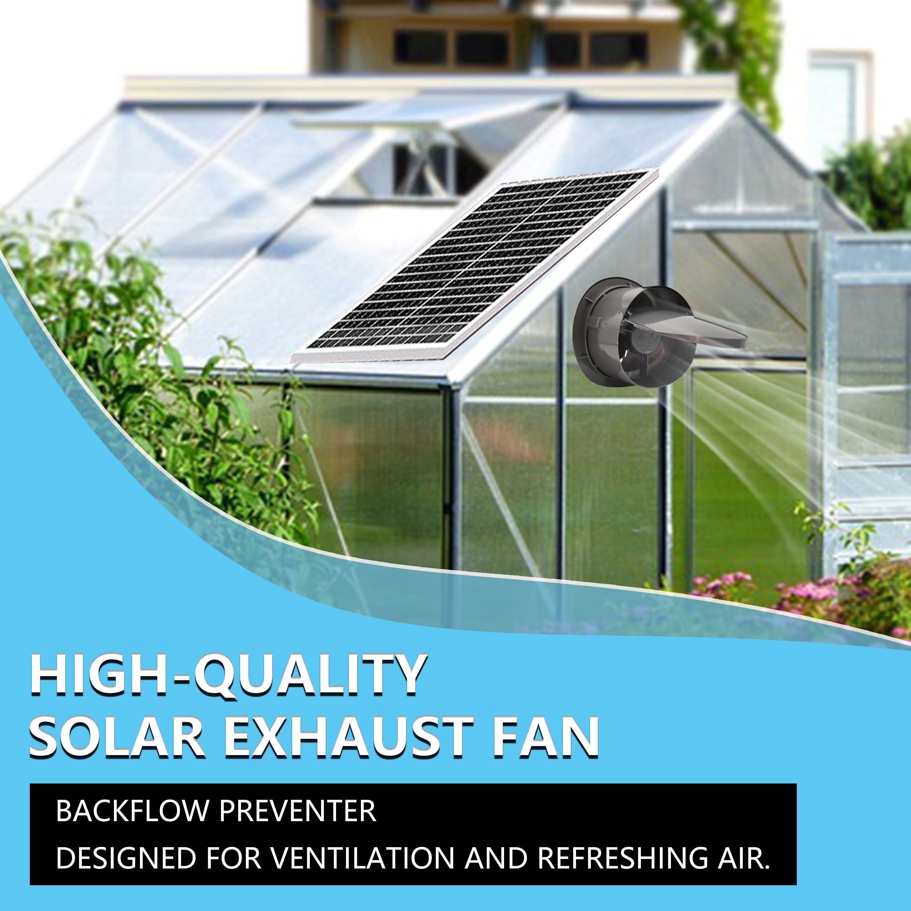 Quyosh energiyasi bilan ishlaydigan 10.16 sm fan, ob-havoga chidamli dizayn va mustahkam alyuminiy korpusga ega. Tovuq uylarida, omborlarda va issiqxonalarda foydalanish uchun mukammal. 5 m kabelni o'z ichiga oladi.