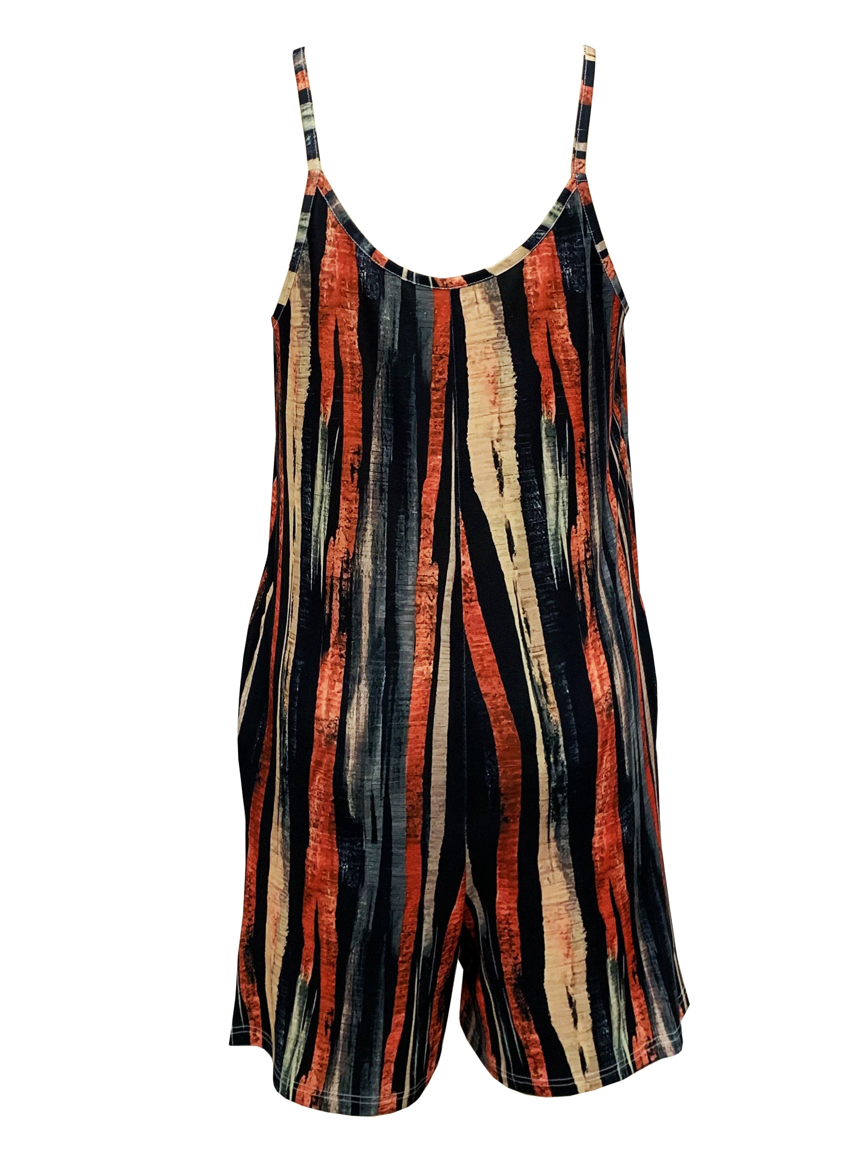 Plus Size Women's Summer Sleeveless Striped Romper with Pockets