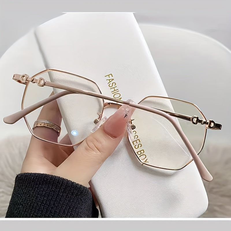 Polygonal Gold Metal Eyeglasses Frames with Flat Lenses for a Natural Look