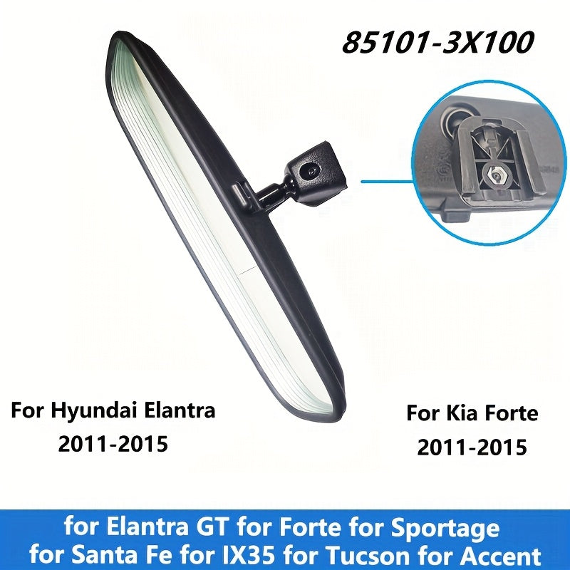 Rearview Mirror Oval Glass Lens Black Frame for Sedan SUV 2011-2015