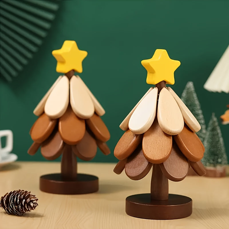 Set of 3 Wooden Christmas Tree Coasters for Hot Dishes and Drinks