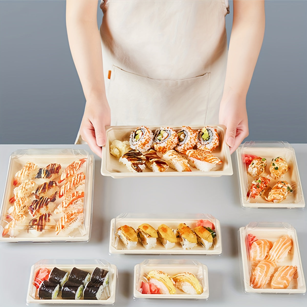 Set of 10 Eco-Friendly Disposable Sushi Boxes with Lids for Picnics and Outdoor Dining
