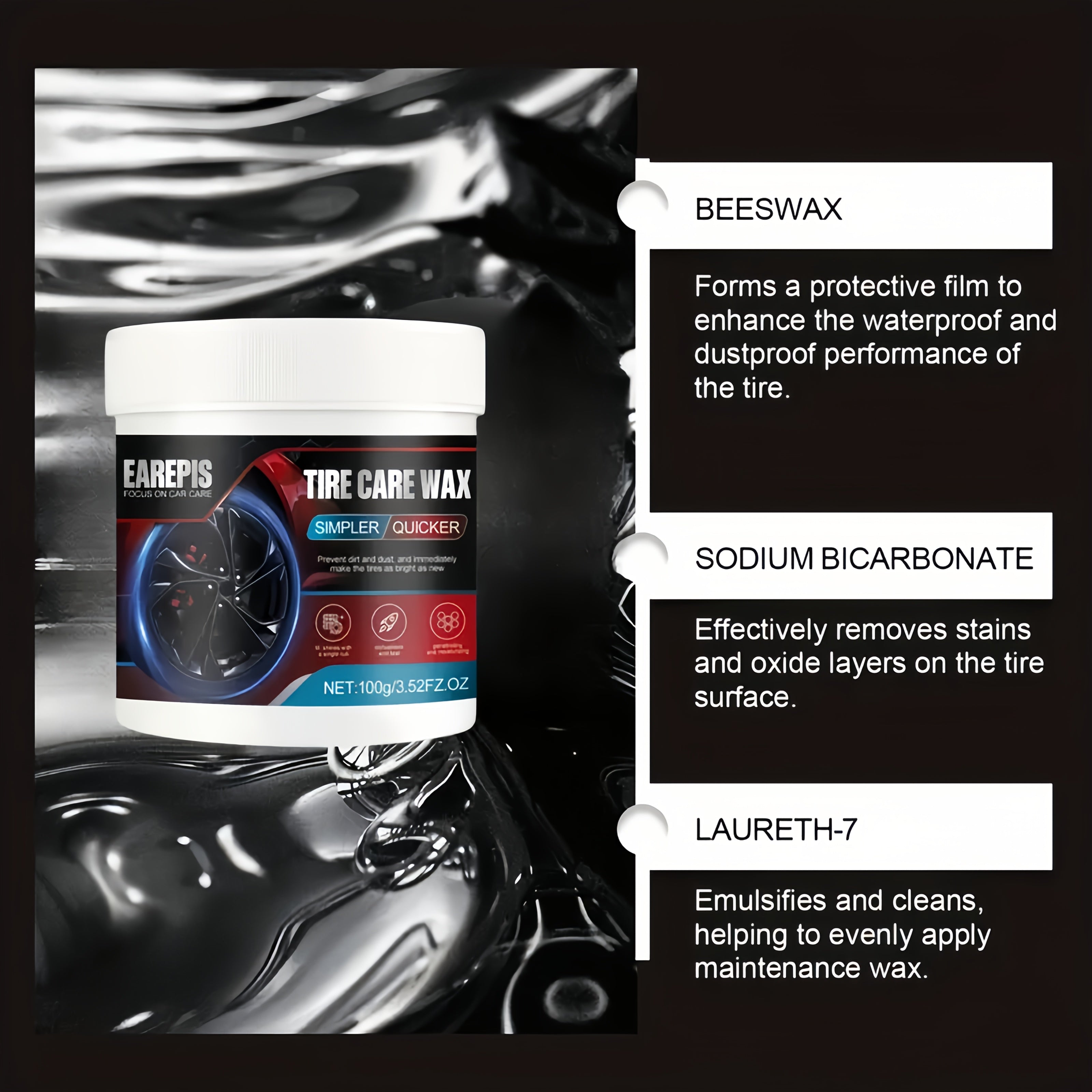 Cera de cuidado de neumáticos brillo negro pulido sin humos aceite de coco brillo para neumáticos