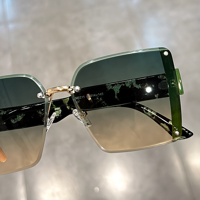 Unisex Oversized Rimless Gradient Anti-Glare Sunglasses for Beach and Vacation