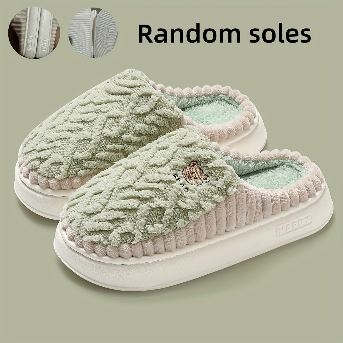 Unisex Plush Slippers Warm Indoor Winter Shoes Thick Sole Soft Lining
