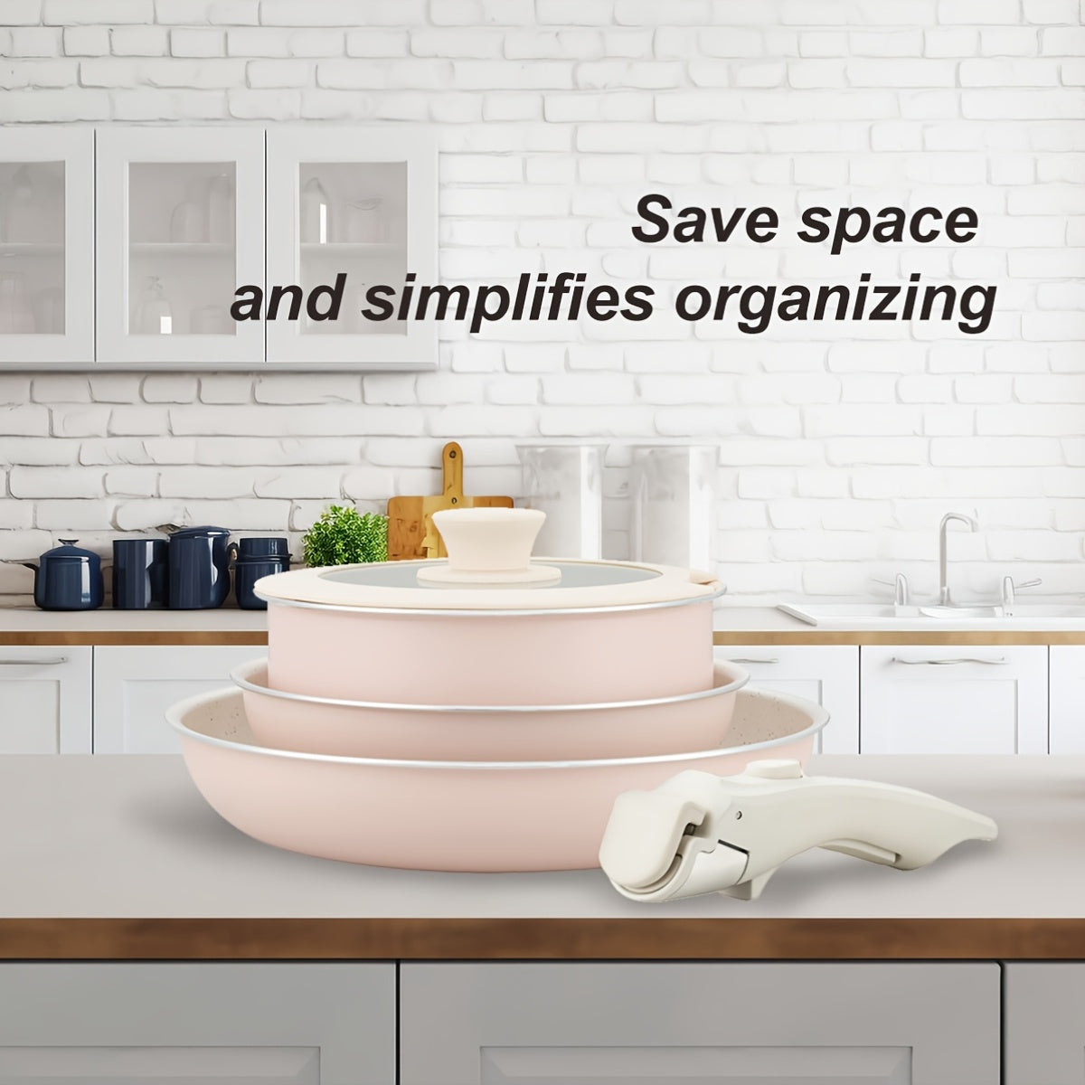 Juego de utensilios de cocina de aluminio con 5 piezas, asas desmontables, apilables, apto para horno, para cocina y camping