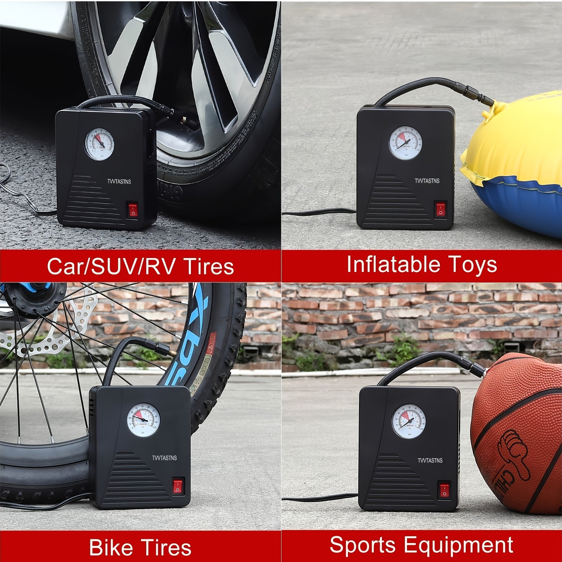 Portable Car Tire Inflator Compressor 12V DC With LED Light for Car Bikes