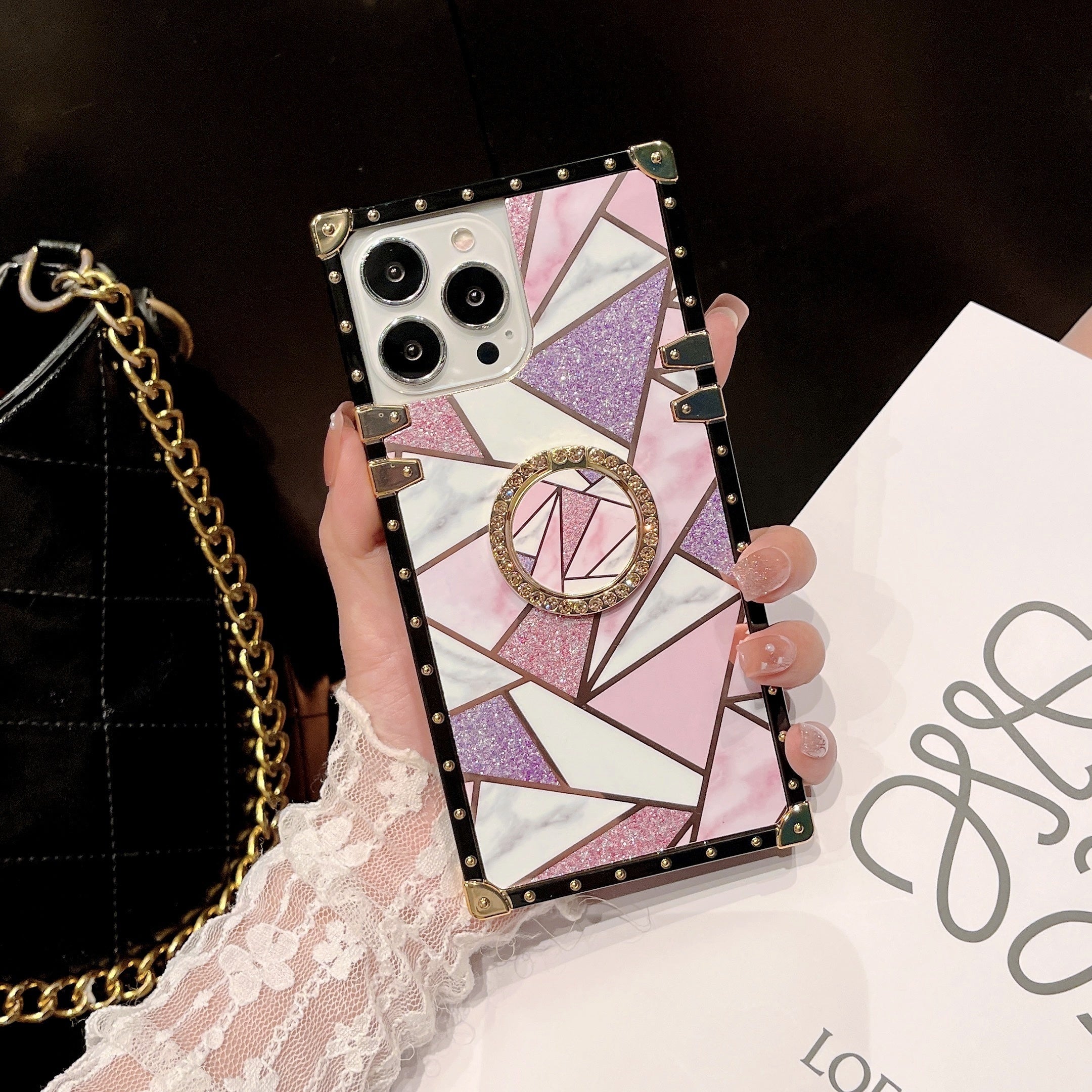 iPhone Case TPU Reinforced Corners Ring Holder Stand Compatible with 11-15 Models