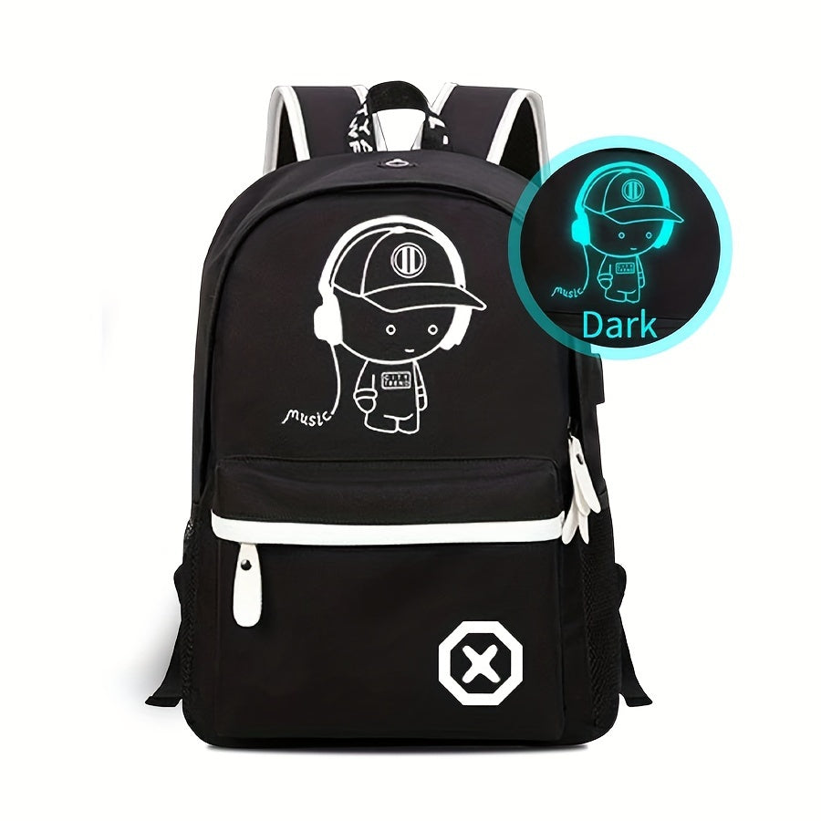 USB zaryadlash portiga ega, qorong'ida porlaydigan zamonaviy erkaklar ruksagi, kundalik ish yoki maktabda foydalanish uchun mukammal.