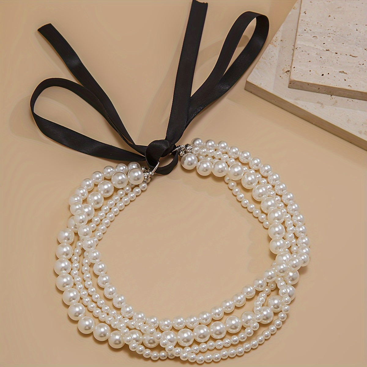 Beaded Layered Necklace with Adjustable Tie Closure for Women