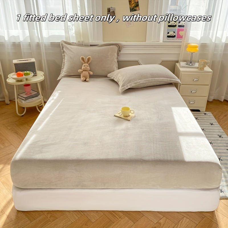 Milk Velvet Fitted Sheet Light Gray Deep Pocket Cozy Soft Machine Washable