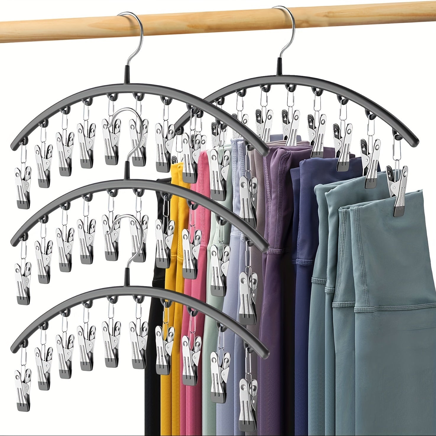10-Pack Curved Hangers with Clips for Pants, Leggings, Ties, Scarves