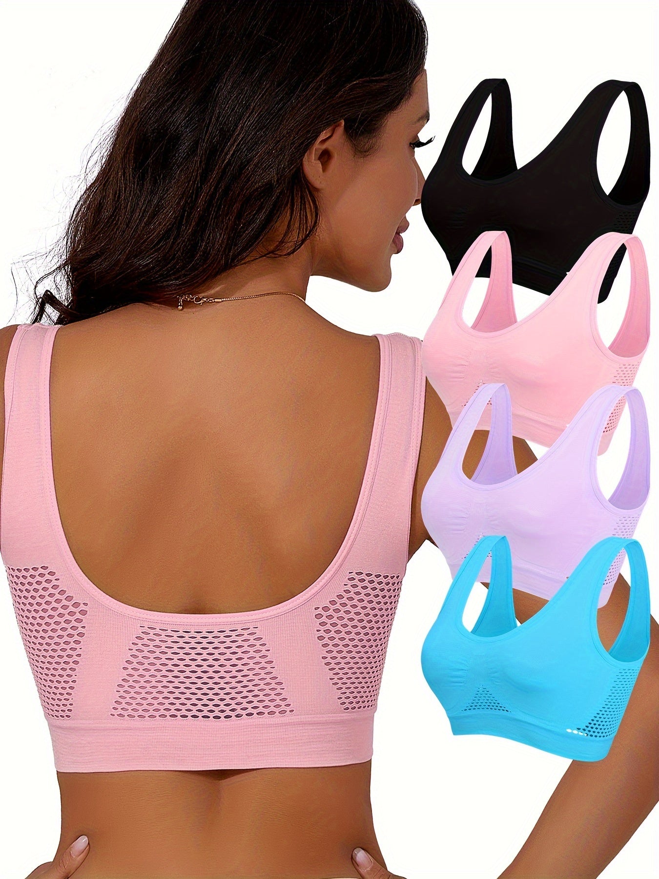 Women’s High-Support Sports Bras for Running and Yoga Breathable No-Wire Hollow-Out Design