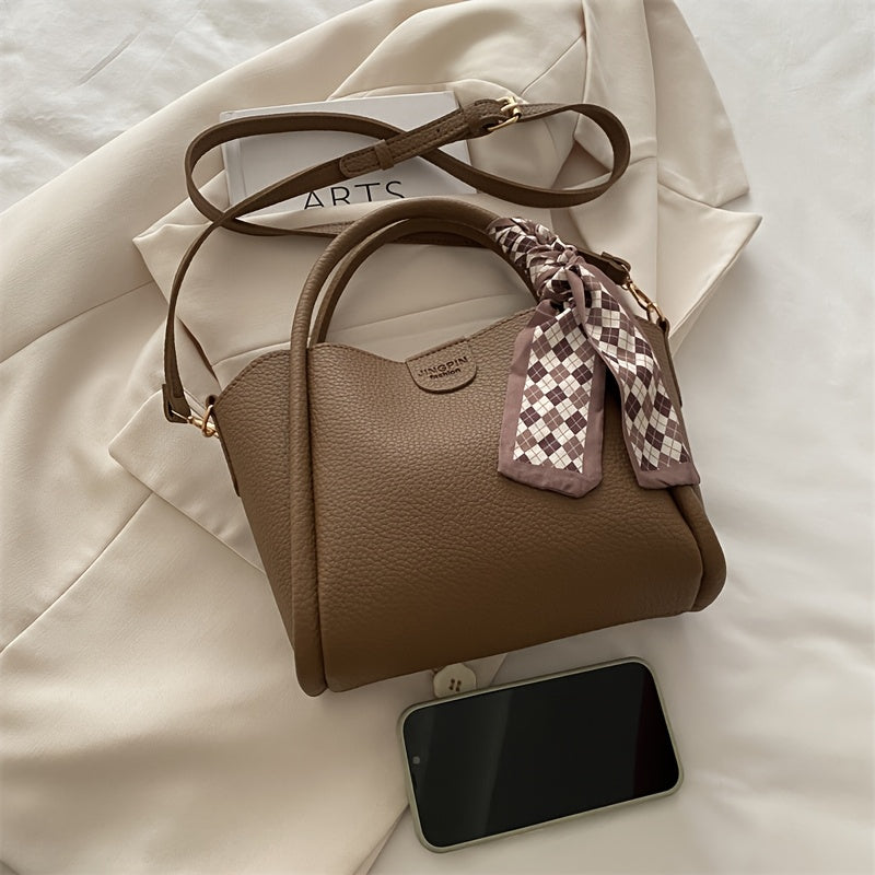 2024 Корейский стиль водонепроницаемый PU плечевая сумка-ведро с регулируемым ремнем в хаки, темно-коричневом, черном