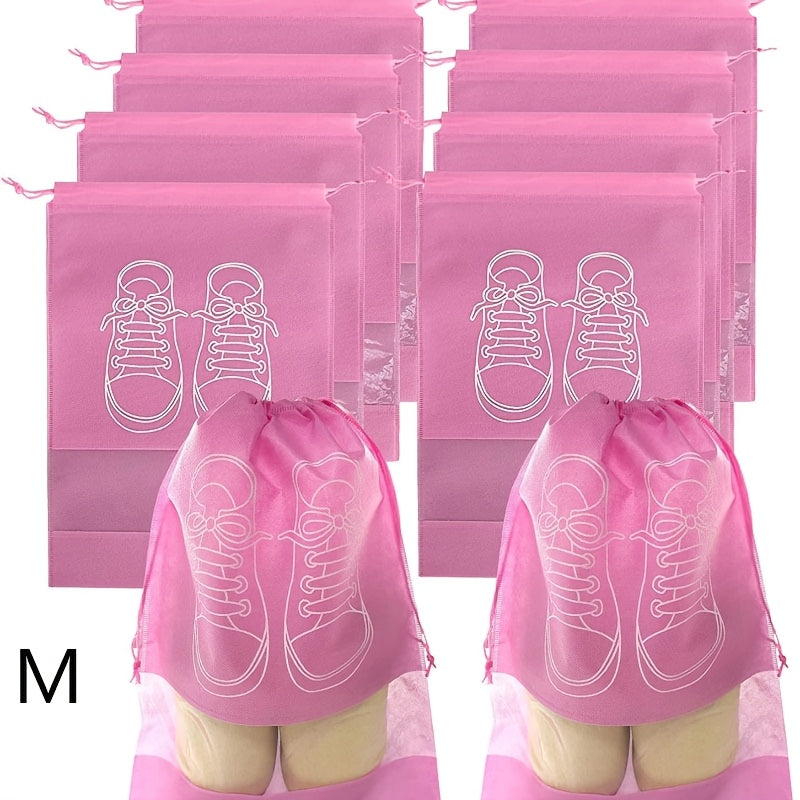 Pink Dustproof Shoe Bags 10 Pack with Drawstring for Travel Home Dorm