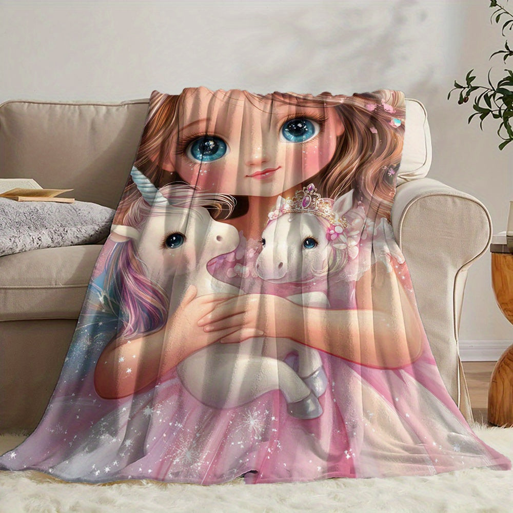 Enchanted Girl va Unicorns bosma bilan flanel yostiq bilan qoplangan yostiq, barcha mavsumlar uchun gipoallergik yotoq to'shagi, yotoq, divan, tabiatda yurish uchun