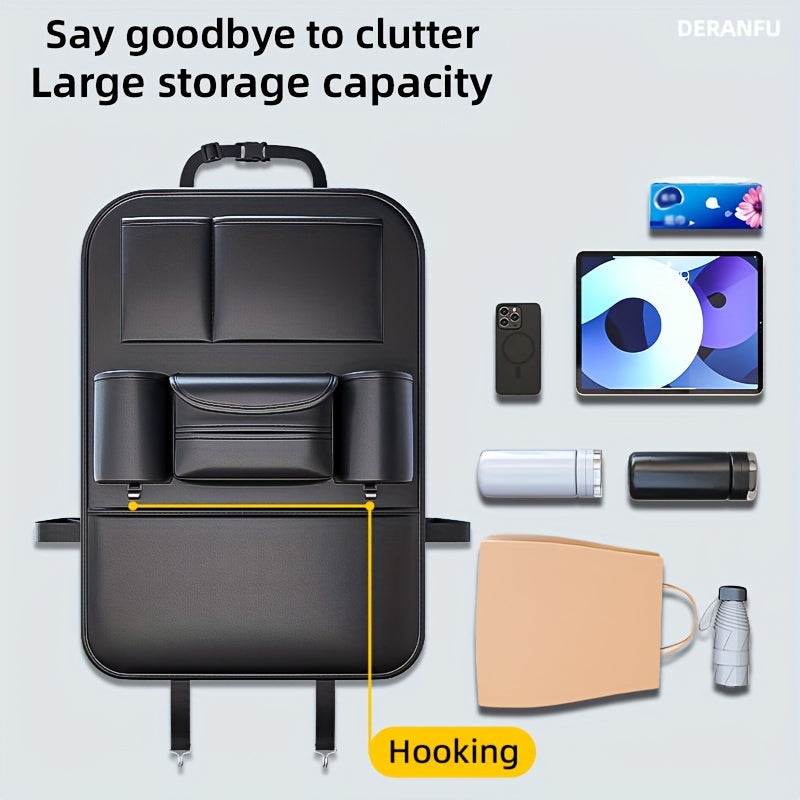 Organizador trasero para asiento de coche, bolsa de almacenamiento de cuero con soporte para tableta y portavasos