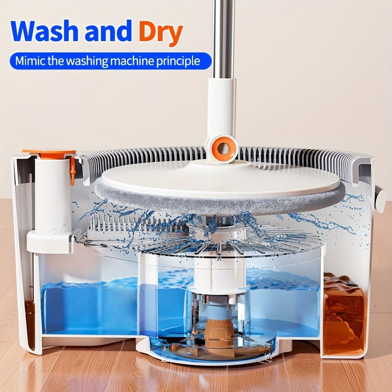 Joybos doira aylanadigan mopu va chelak to'plami iflos/toza suvni ajratish tizimiga, qattiq yog'och va marmar pollari uchun o'z-o'zidan aylanadigan mop boshiga ega va 4 ta padni o'z ichiga oladi.