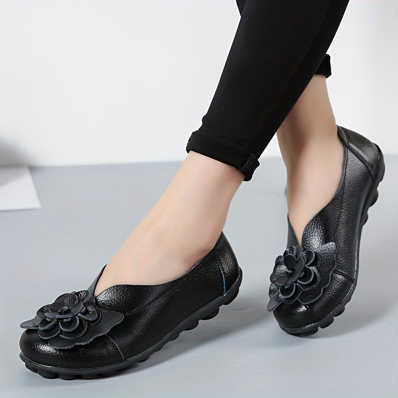 Ayollar uchun gulli bezakli tekis poyabzal, bir rangli, osongina kiyinadigan, kundalik yurish uchun poyabzal