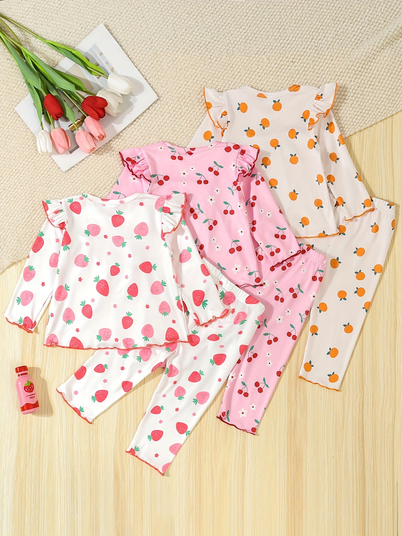 Baby Girl Clothing Set 6 Pieces Knitted Fabric Cartoon Print Casual Outfit for Infants