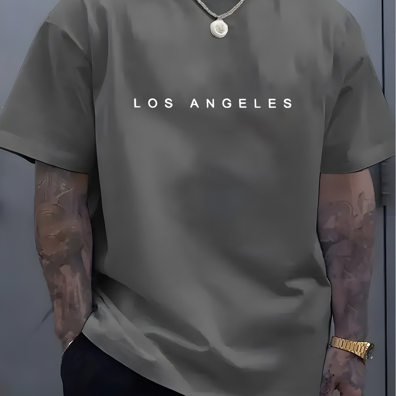 Camiseta de manga corta para hombre de poliéster con cuello redondo y patrón de alfabetos para verano casual