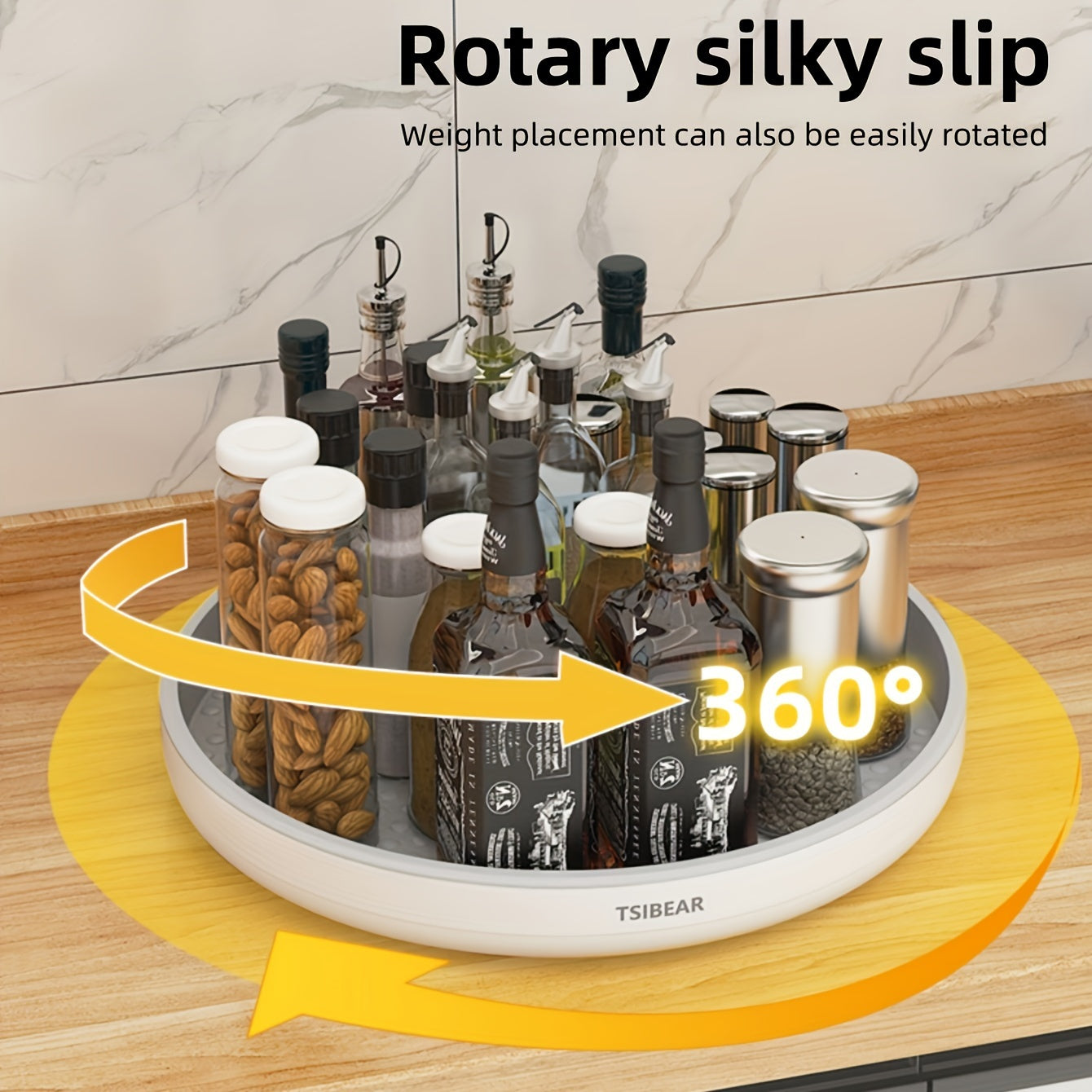 360° Rotating Kitchen Organizer Rack for Condiments and Fruit Tray