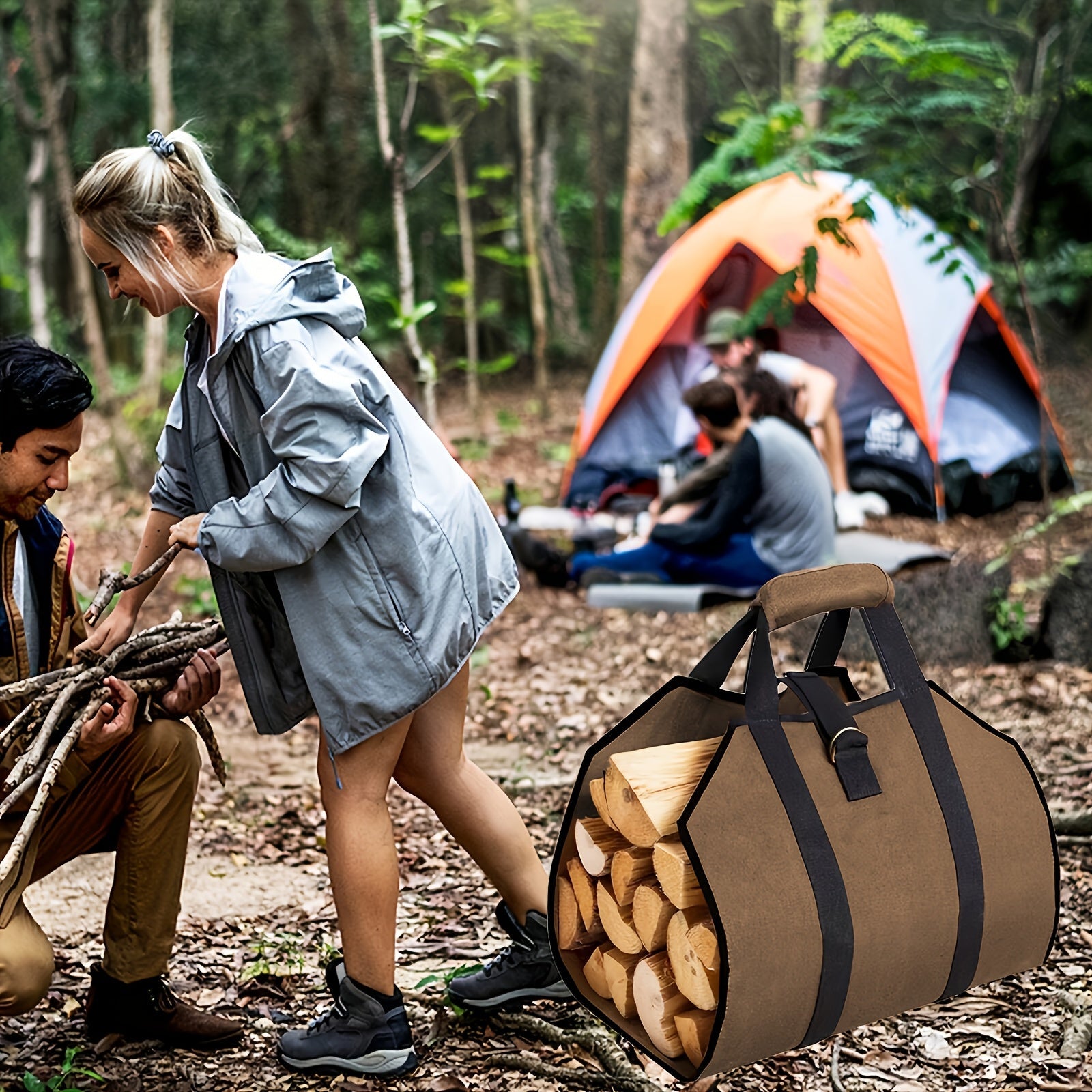 Canvas Log Carrier Bag Firewood Tote with Handles and Security Strap