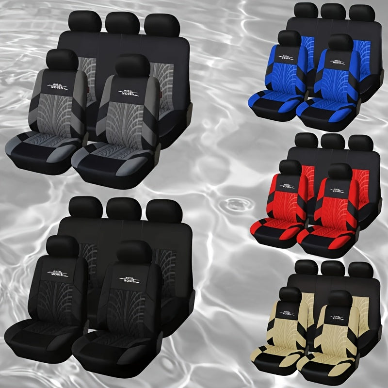 Universal Nine-Piece Car Seat Cover Set with Sponge Filling and Tire Trace Design for All Seasons