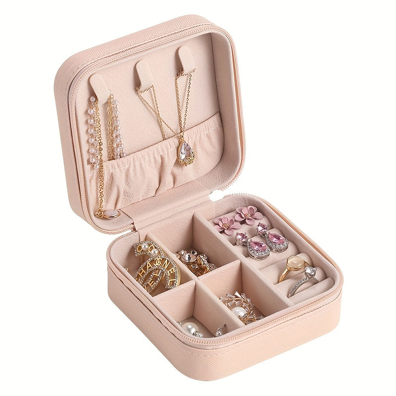 Leather Jewelry Organizer Box with Zipper Closure for Rings Earrings Necklaces and Bracelets