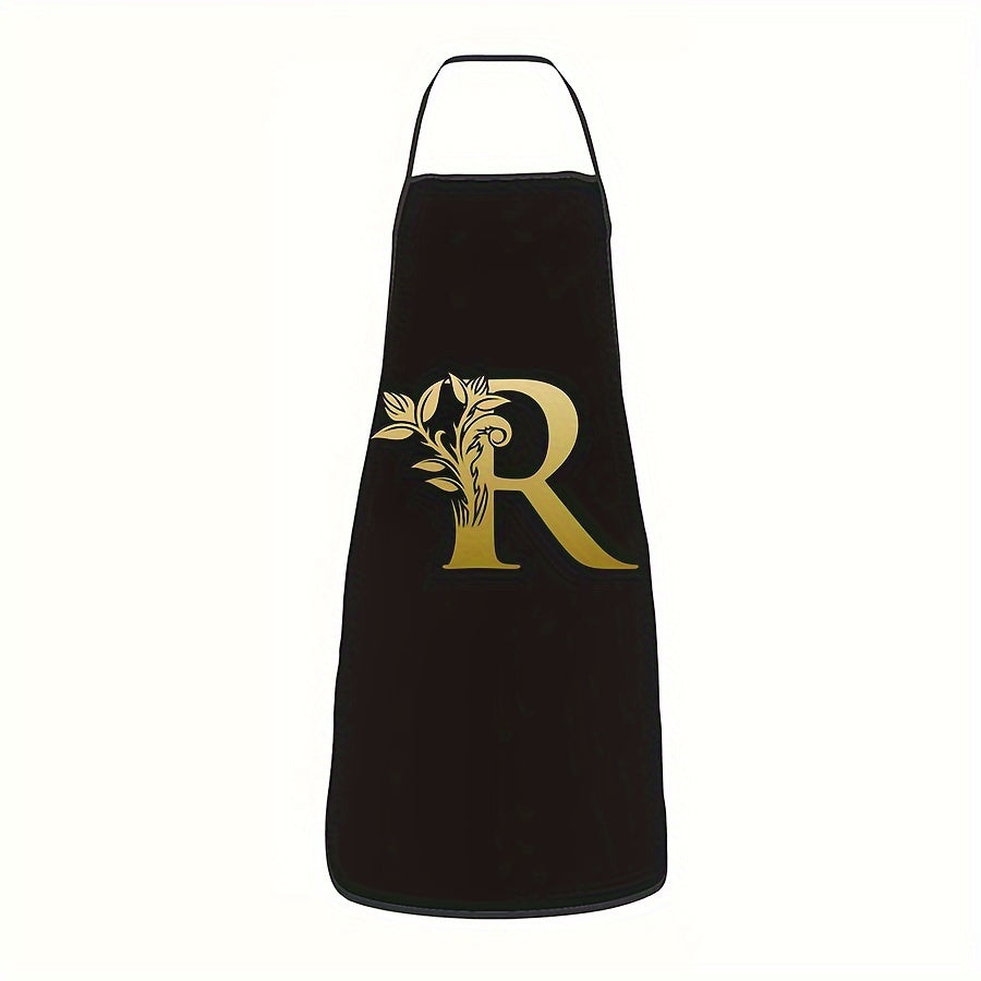 Golden Letter Printed Oil-Proof Kitchen Apron for Home Cooking