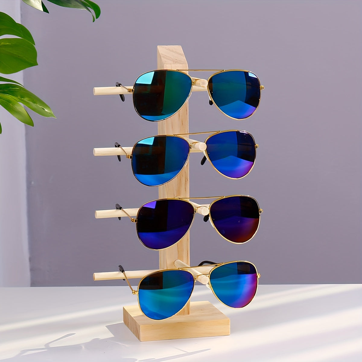 Wooden Eyeglass Display Stand with Removable Storage Rack for Men Women