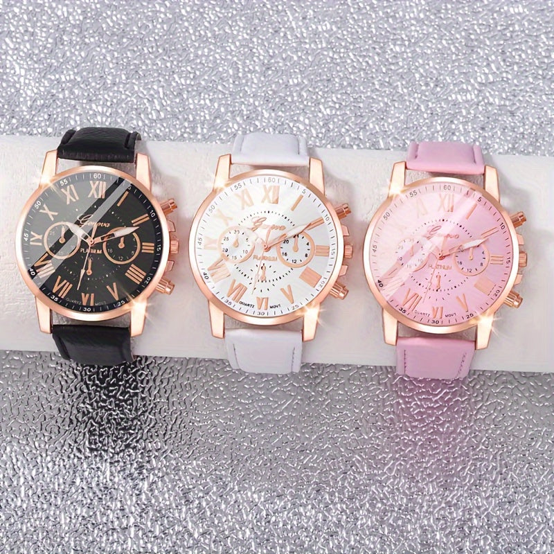 Unisex Quartz Watch Set 3 5 7 10 Pieces Faux Leather Strap Zinc Alloy Case