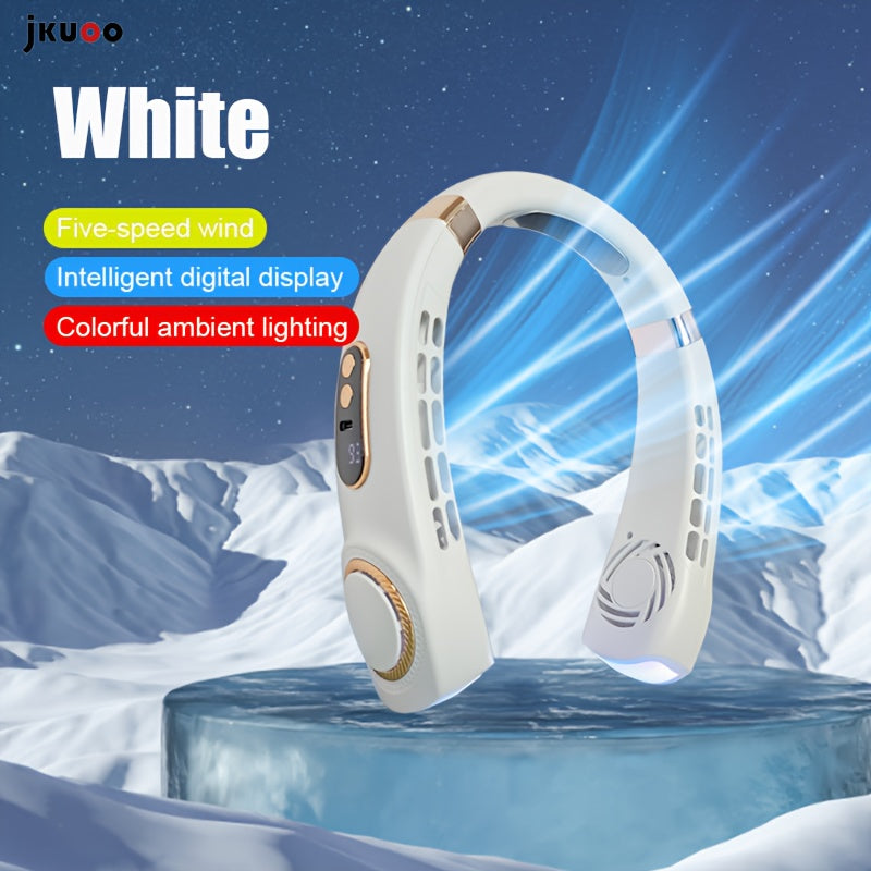 USB Rechargeable Bladeless Neck Fan with 5 Speeds Portable Cooling for Travel Camping
