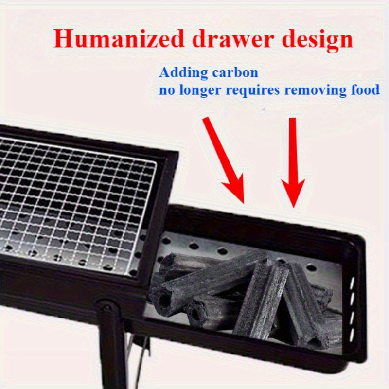 Folding Charcoal BBQ Pit with Pull-Out Design for Camping and Gatherings