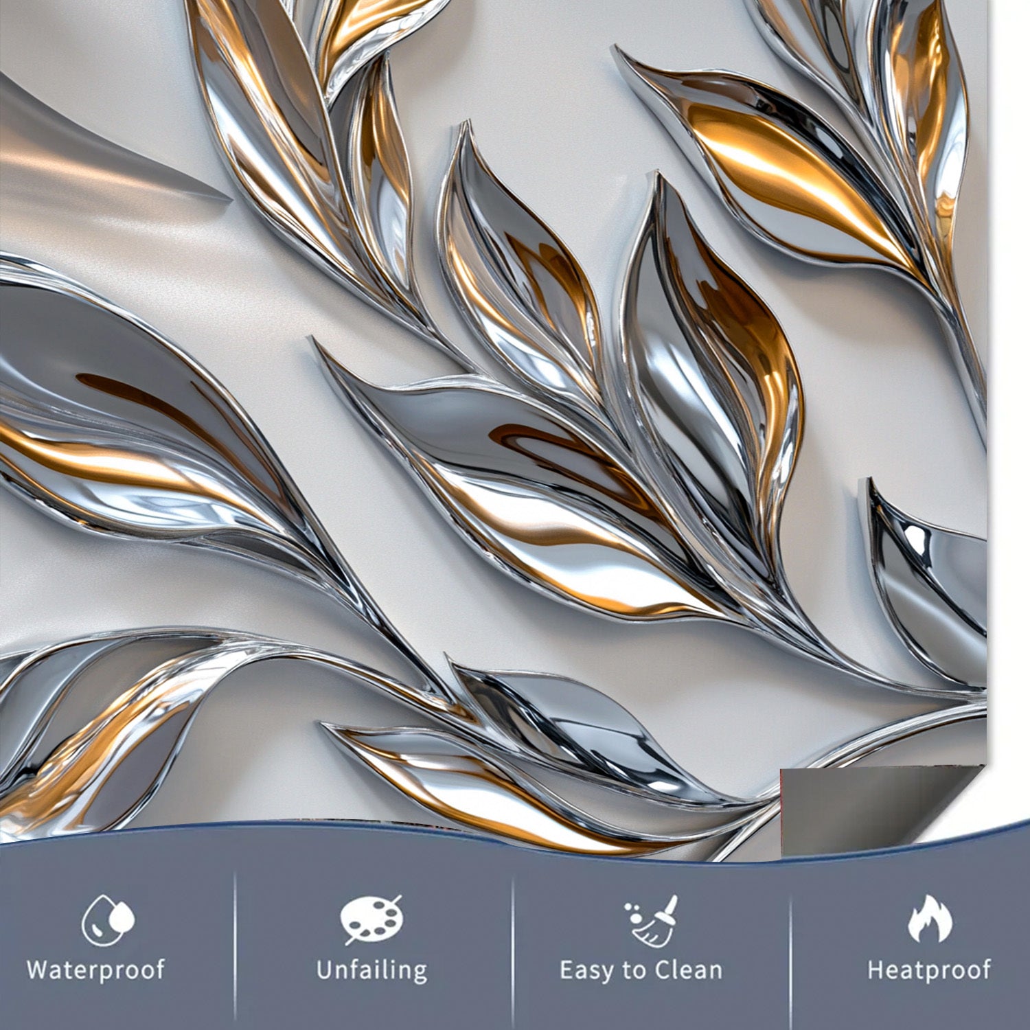 Silver and Gold Leaf Pattern Dishwasher Magnet Cover Waterproof Heat-Resistant Metal Panel Decor for Kitchen Appliances