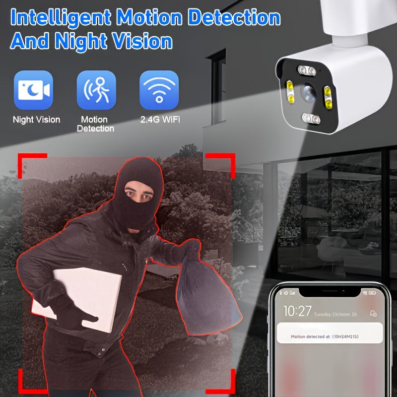 Wireless Outdoor Security Camera 360° Rotation Night Vision Motion Detection Two-Way Audio